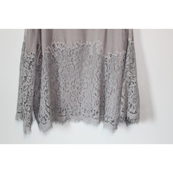 Sundance Floral Lace Cascade Velvet Blouse Bell Sleeve Gray Size Large H14079 - Picture 7 of 11